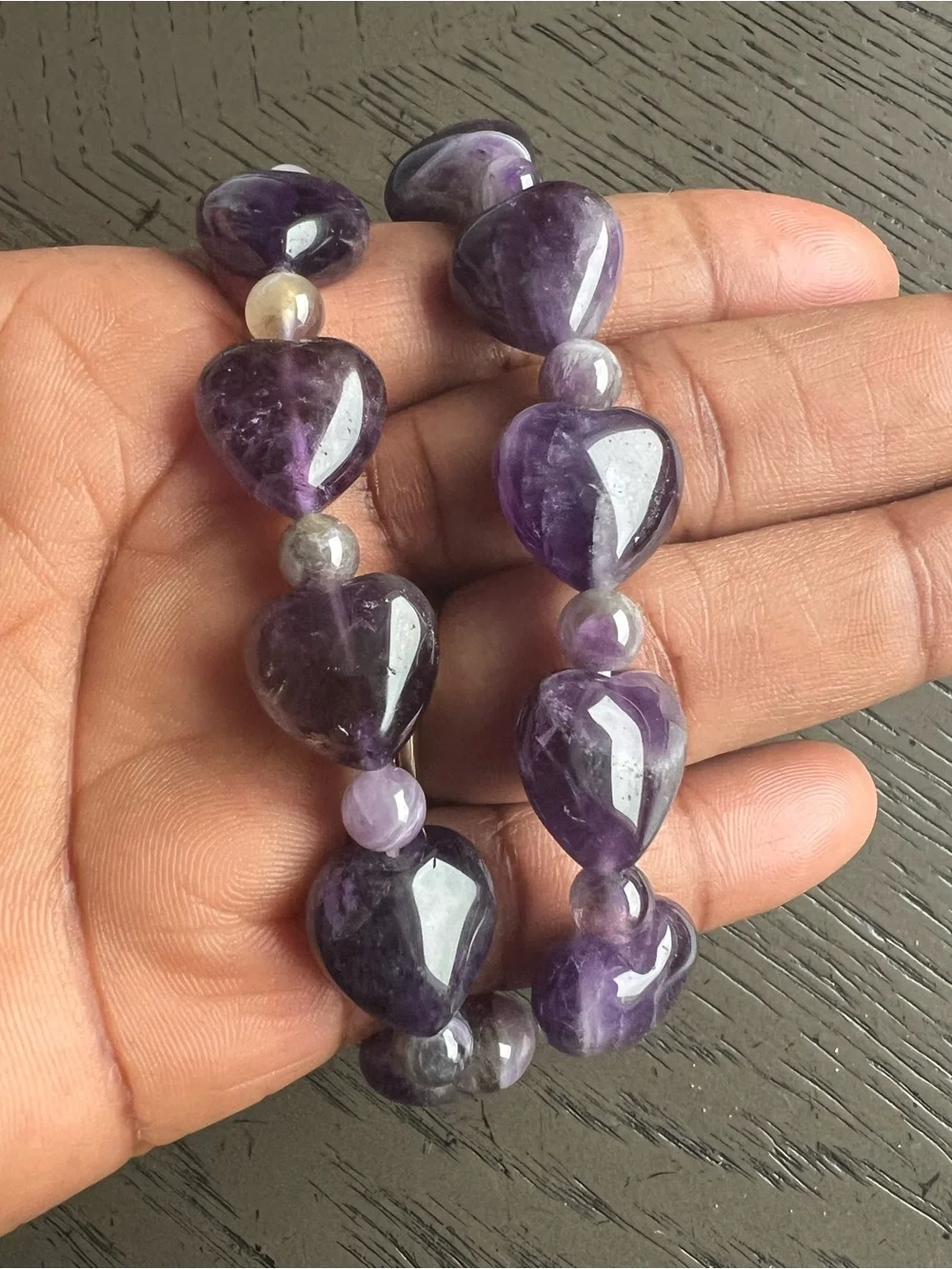 Dream amethyst heart bracelet 15mm SIZE 7.25’ ( ONE )